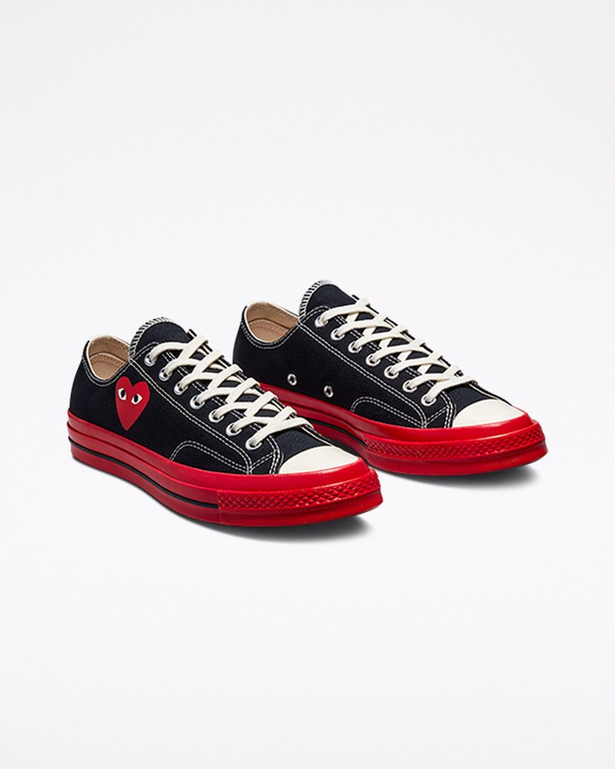 Men's Converse x Comme des Garçons PLAY Chuck 70 Low Top Shoes Black / Red | AU 09C83L